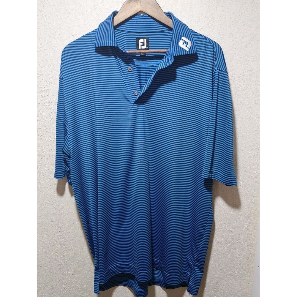 FootJoy FJ Mens Striped Golf Polo Shirt Blue Black L Golf